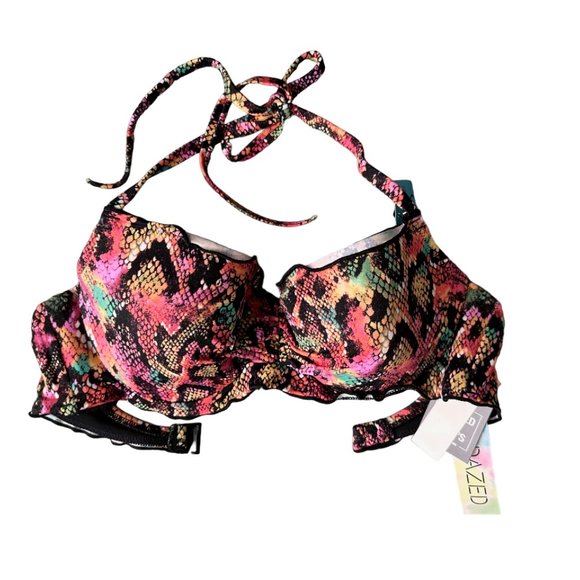 NWT SUNDAZED REPTILIA PRINTED NIXIE BRA SIZED HALTER BIKINI TOP - Picture 2 of 5